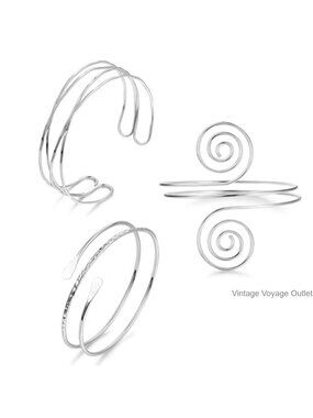 3Pc Adjustable Arm Cuff Bracelet Set Open Cuff Stackable